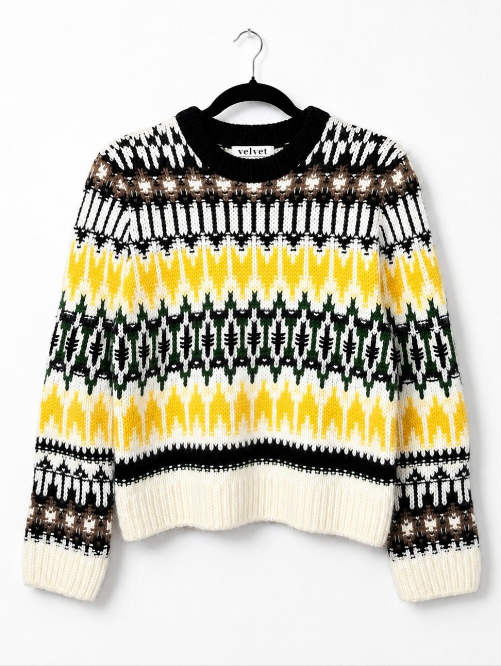 Velvet by Graham & Spencer Alpaca Fair Isle Sweater Yellow Ivory Peru S